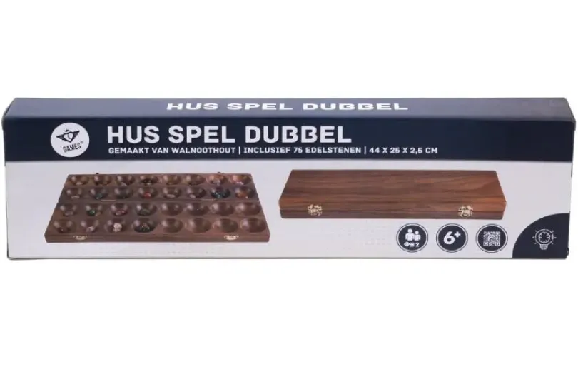 Mancala dubbel – valnöt med 75 stora stenar