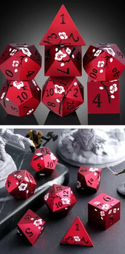 Metal & Enamel Dice Set (7) Sakura Red Reprint