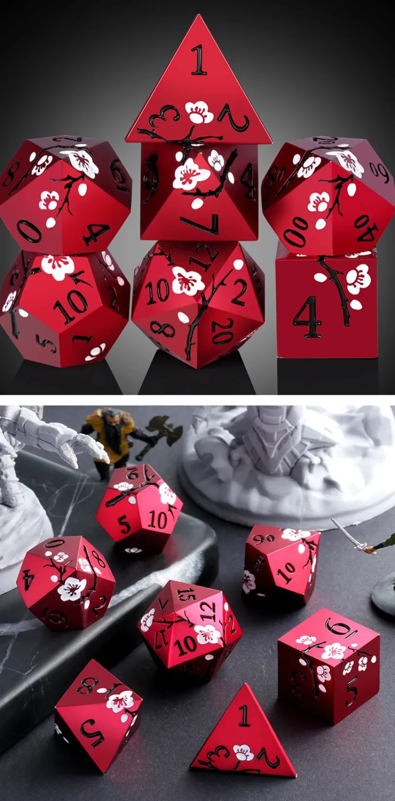 Metal & Enamel Dice Set (7) Sakura Red Reprint