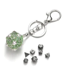 Mini Metal Dice Set Keychain Grön