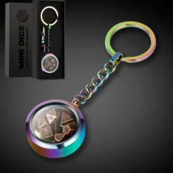 Mini Metal Dice Set Keychain Rainbow