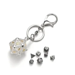 Mini Metal Dice Set Keychain Silver