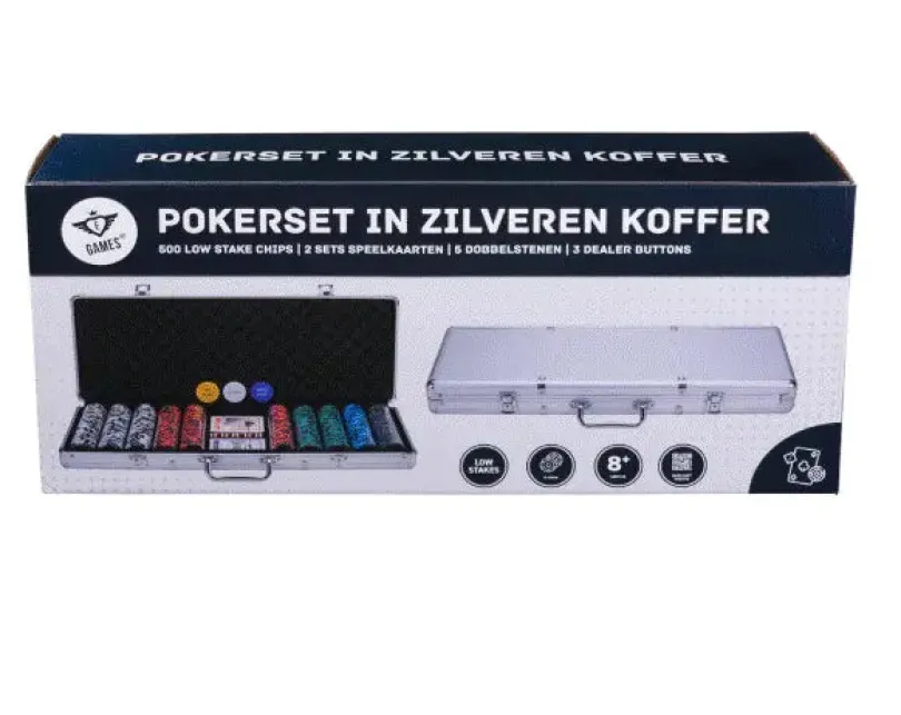 Poker Set In Silver Case Low Stake 500 Chips 14 Grams