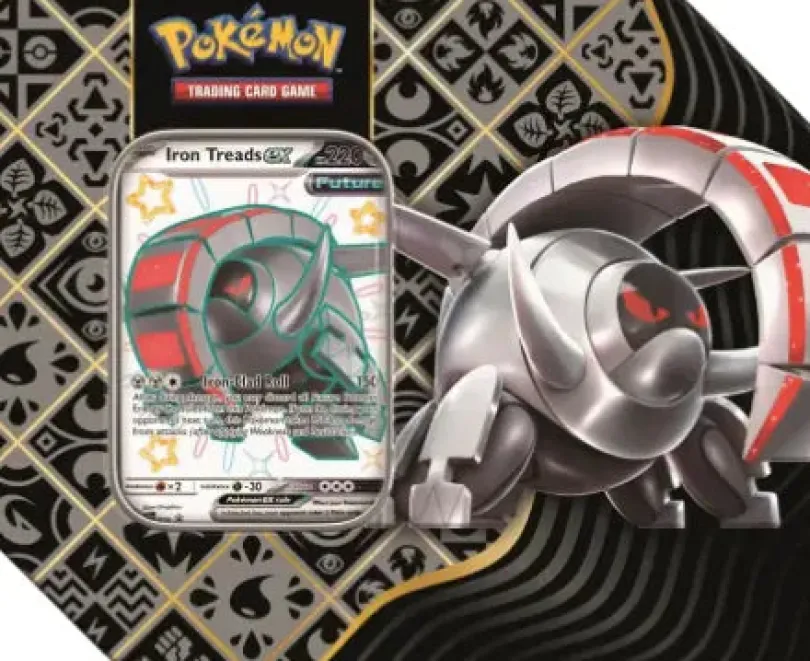 Pokémon TCG: Scarlet & Violet - Paldean Fates Tin Shiny Iron Treads ex (USA ed med 5 Boosters)