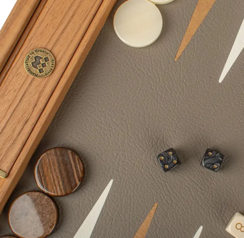 Premium Leatherette Grey Beige Ostrich Tote Backgammon Set