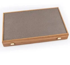 Premium Leatherette Grey Beige Ostrich Tote Backgammon Set