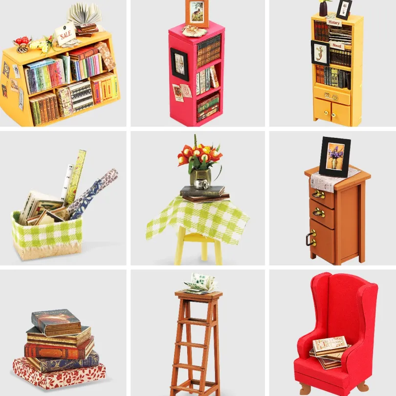 Sam's Study - DIY Miniature House, Bookshelf Decoration Kit - Rolife