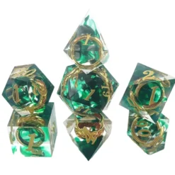 Sharp Edge Dice Set (7) Rings Green