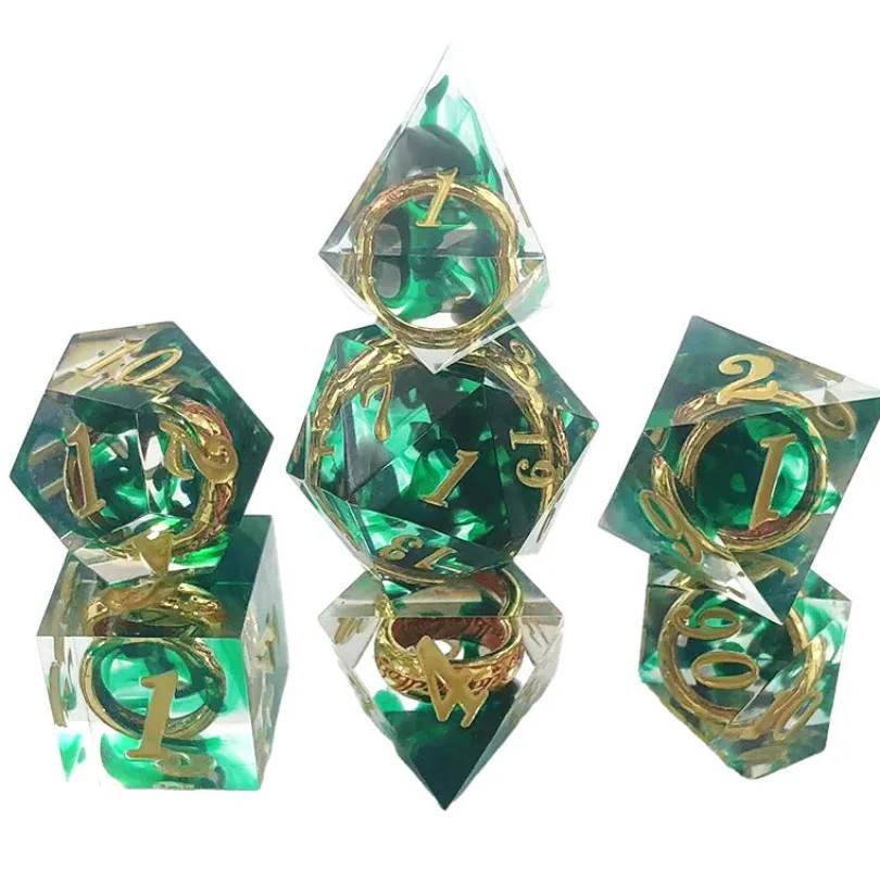 Sharp Edge Dice Set (7) Rings Green