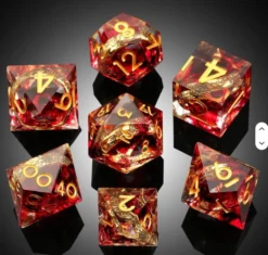 Sharp Edge Dice Set (7) Rings Red