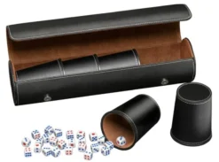 Synthetic leather dice cup set of 5 with case incl. 25 dice, black (7995)