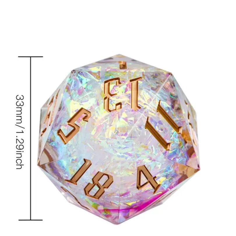 Titan D20 White Glitter (33mm) ( Gold Font )