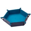 Velvet Pu Leather Folding Hexagon Dice Tray Blue