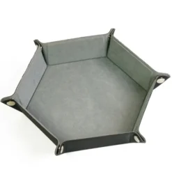 Velvet PU Leather Folding Hexagon Dice Tray - Grå