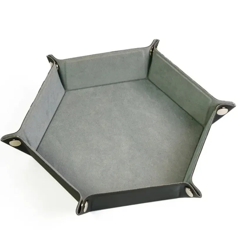 Velvet PU Leather Folding Hexagon Dice Tray - Grå