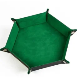 Velvet PU Leather Folding Hexagon Dice Tray - Mörk Grön
