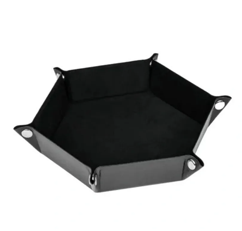 Velvet PU Leather Folding Hexagon Dice Tray - Svart