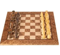 Walnut Burl Chess set 40x40cm with Modern Style Chessmen Manopoulos