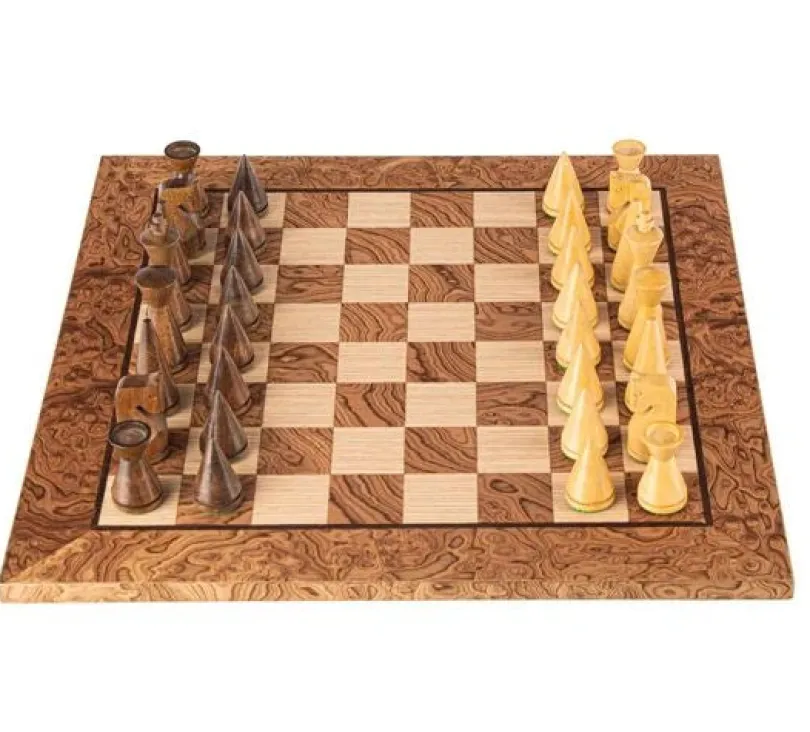Walnut Burl Chess set 40x40cm with Modern Style Chessmen Manopoulos