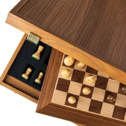 Walnut Schack set 50x50cm (Large) with Staunton Chessmen Manopoulos