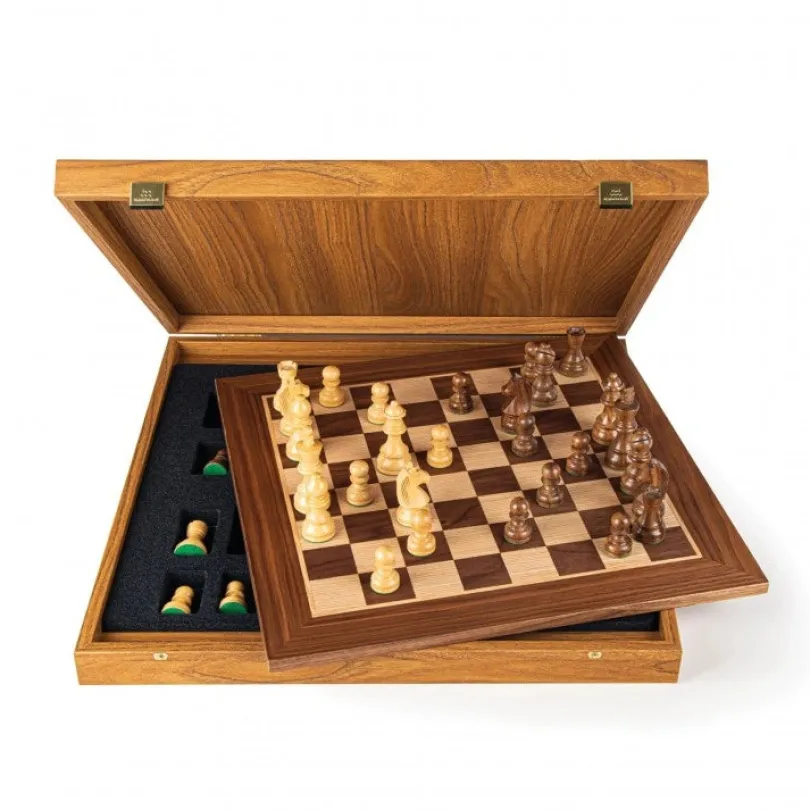 Walnut Schack set 50x50cm (Large) with Staunton Chessmen Manopoulos
